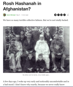 Image of article page from Medium.com showing a Michaeli family picture from the early 1900s with 11 people posing for a photograph.